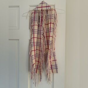 Burberry purple and pink plaid fringe cashmere scarf